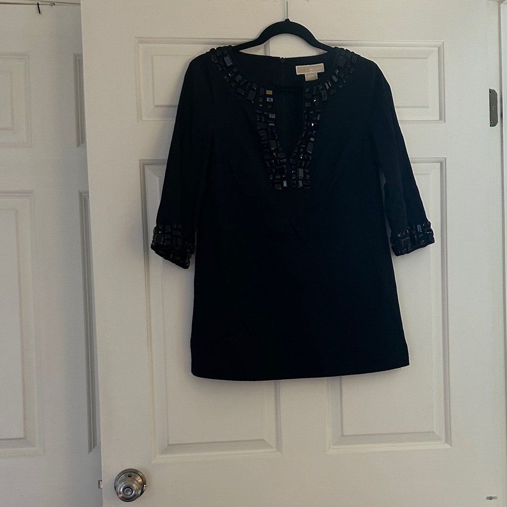 Michael Kors Black Blouse with Embellished Neckline